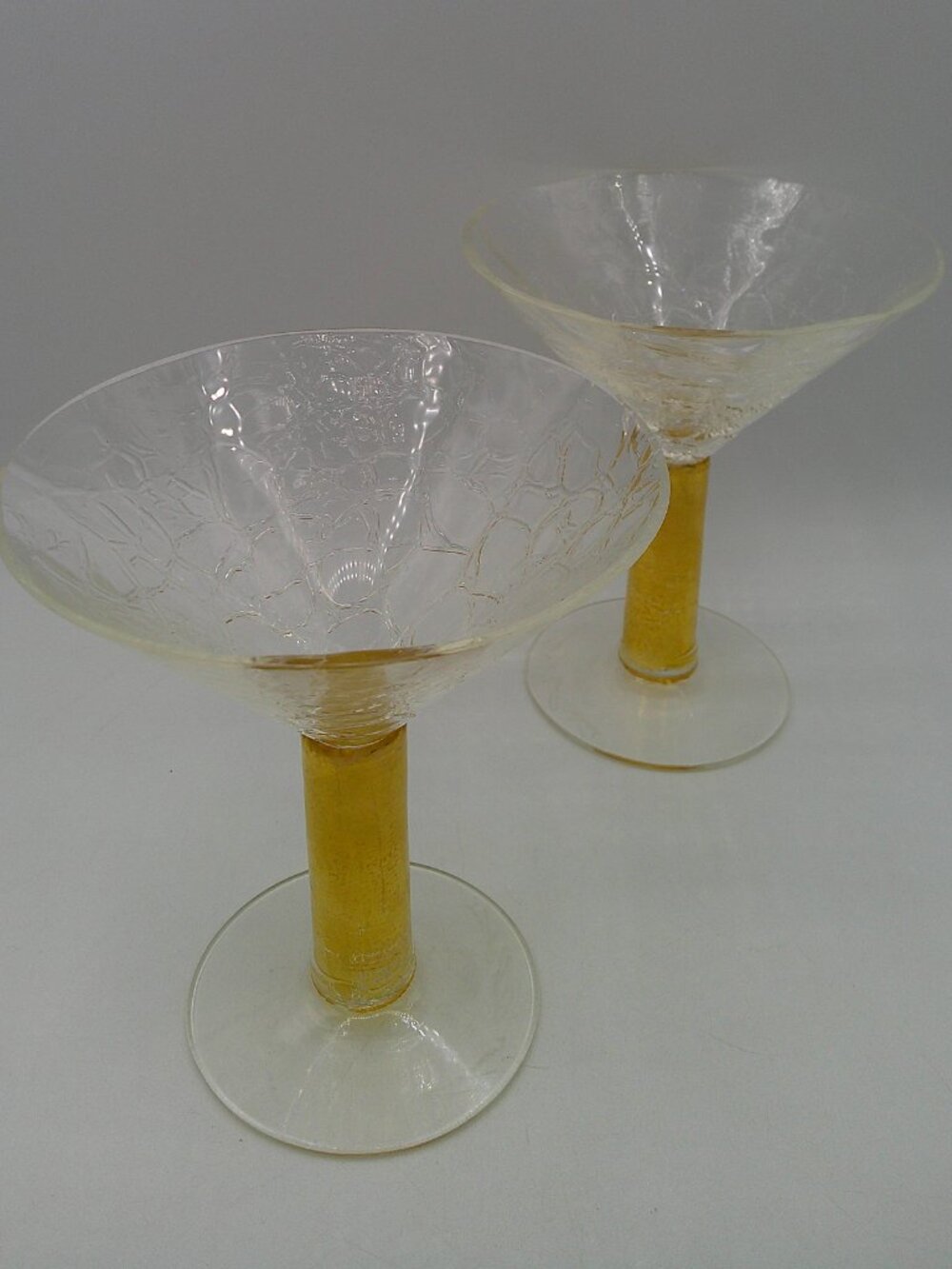 Vtg Union Street Glass Tortuga Gold Martini Cocktail Stems USA Signed